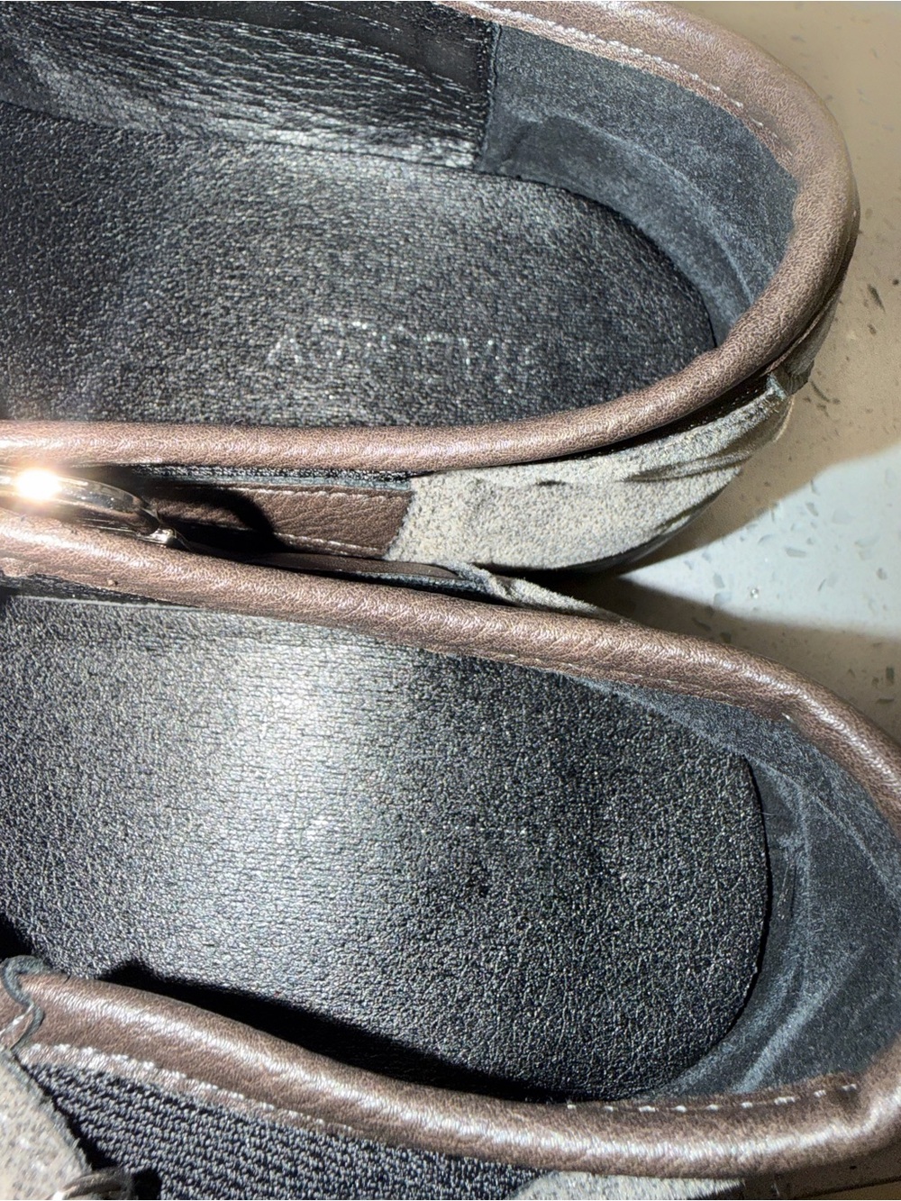 Gray Leather Ballet Flats with Suede Mary-Jane Strap - Picture 5 of 7